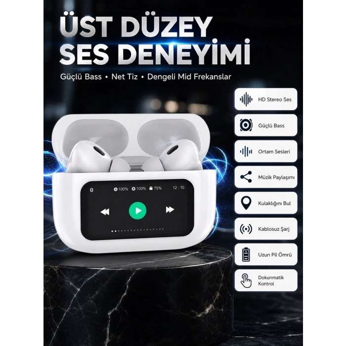Mey İthalat® Dokunmatik Ekranlı Bluetooth Kulaklık TWS İOS Android Tüm Telefonlara Uyumlu Kulaklık Yeni Nesil