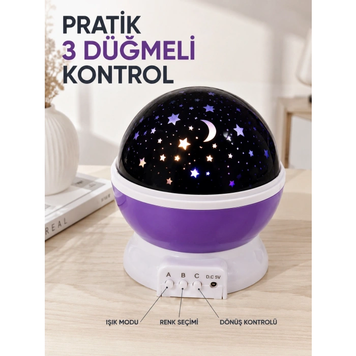 Mey İthalat® Dönen Yıldızlı Gece Lambası Renkli Gökyüzü Projeksiyon Işığı