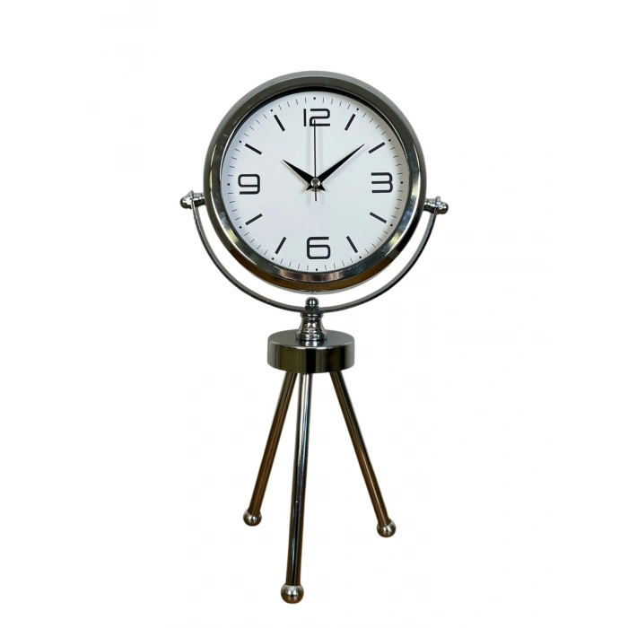 Mey İthalat® Elegance Krom Tripod Üç Ayaklı Metal Masa Saati