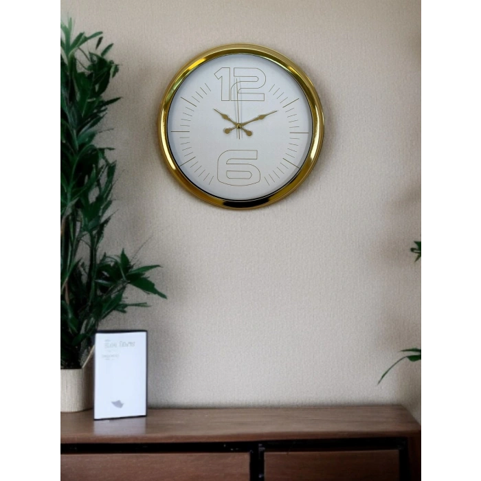 Mey İthalat® Elegant White Gold 40 Cm Metal Duvar Saati