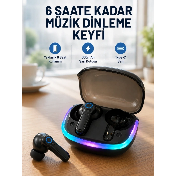 Mey İthalat® ENC Mikrofonlu Bluetooth 5.4 Kablosuz Kulaklık 40ms Düşük Gecikmeli TWS Kulaklık