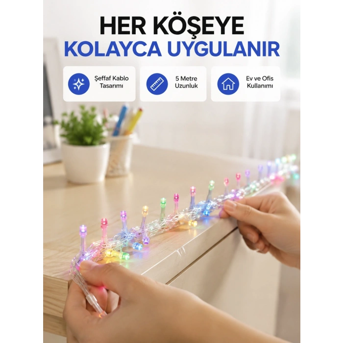 Mey İthalat® Enerji Tasarruflu Şeffaf Kablo 5 m 50 LED Dekor Işık