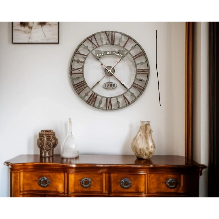 Mey İthalat® Eskitme Cafe de Paris 73 Cm Roma Rakamlı Duvar Saati