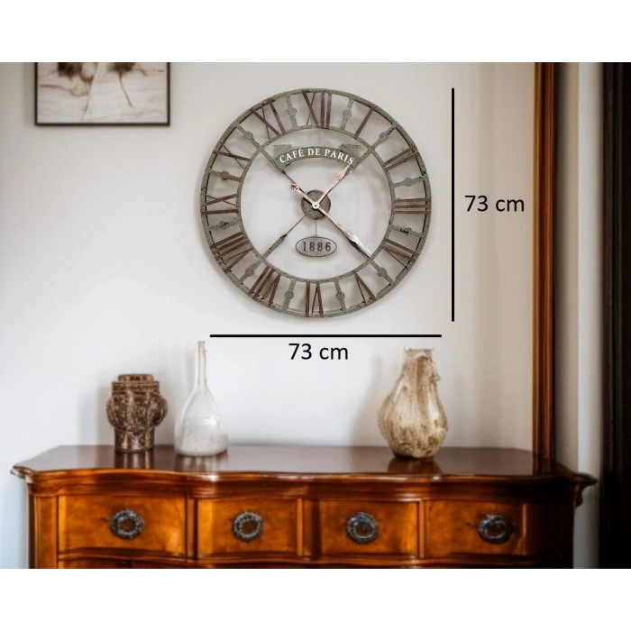 Mey İthalat® Eskitme Cafe de Paris 73 Cm Roma Rakamlı Duvar Saati