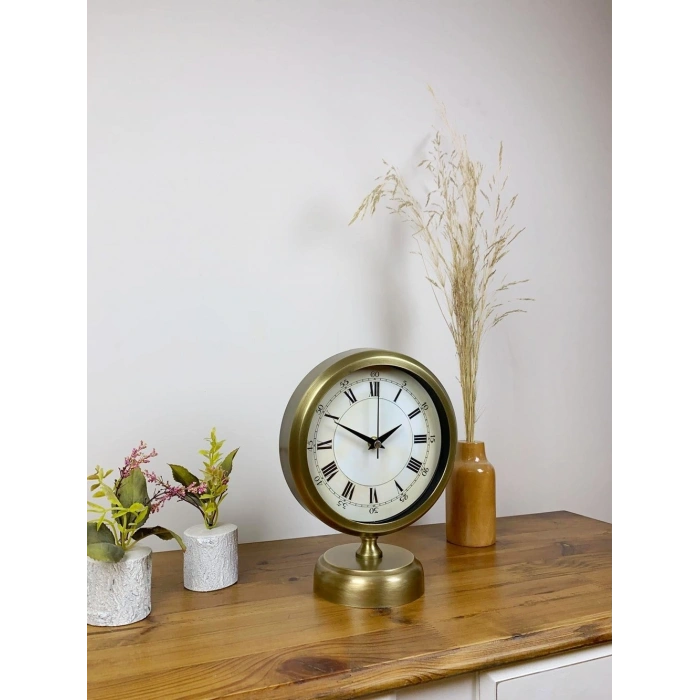 Mey İthalat® Eskitme Metal Anka Masa Saati 25×20 cm