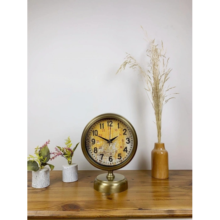 Mey İthalat® Eskitme Metal Kaos Masa Saati 25×20 cm