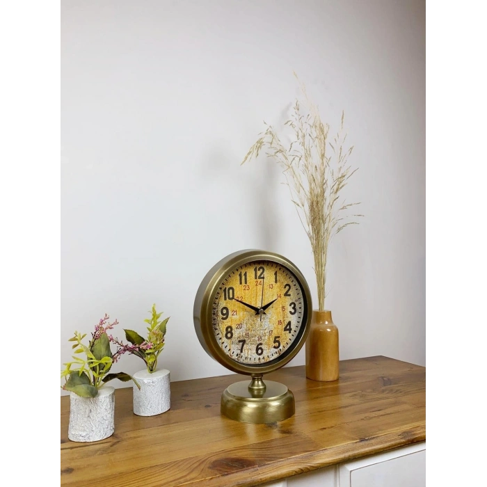 Mey İthalat® Eskitme Metal Kaos Masa Saati 25×20 cm