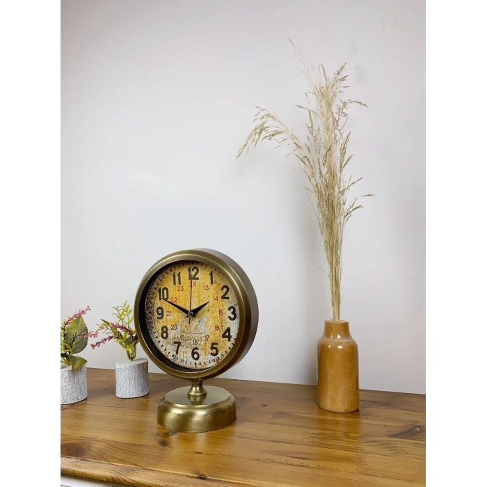 Mey İthalat® Eskitme Metal Kaos Masa Saati 25×20 cm