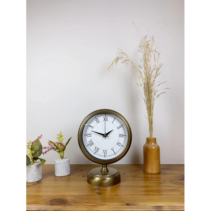 Mey İthalat® Eskitme Metal Retro Masa Saati 25×20 cm