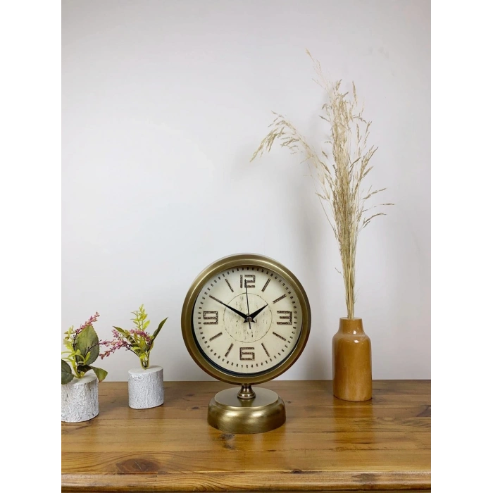 Mey İthalat® Eskitme Metal Vintage Masa Saati 25×20 cm