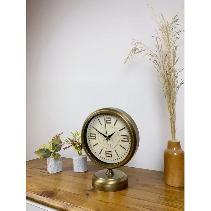 Mey İthalat® Eskitme Metal Vintage Masa Saati 25×20 cm