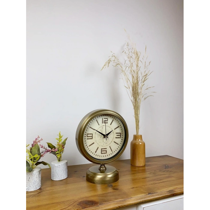 Mey İthalat® Eskitme Metal Vintage Masa Saati 25×20 cm