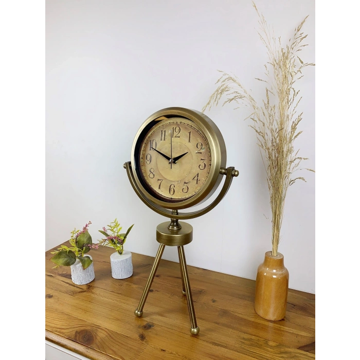 Mey İthalat® Eskitme Vintage Üç Ayaklı Masa Saati