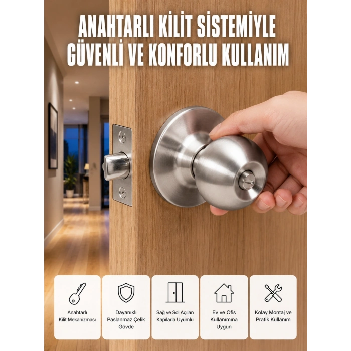 Mey İthalat® Estetik Güvenli Topuzlu Kapı Kilidi