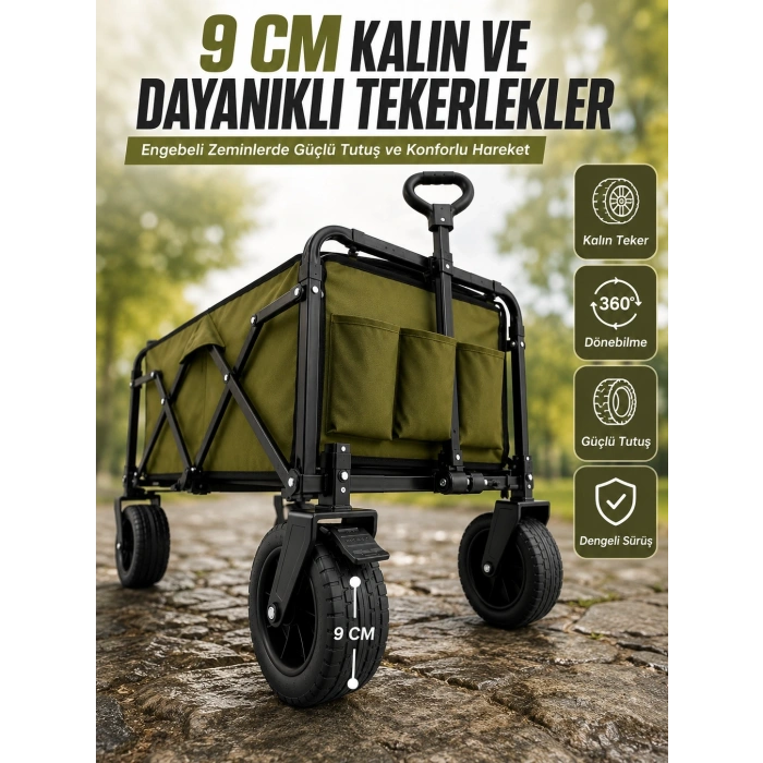 Mey İthalat® Extra Cepli Katlanabilir Wagon Arabası ile Pratik ve Düzenli Taşıma