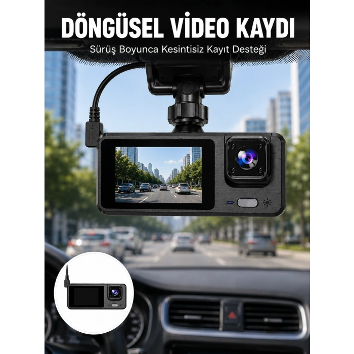 Mey İthalat® Full HD 3 Kanallı Araç Kamerası – Akıllı Çözümlerle Sürüş Yeni Nesil