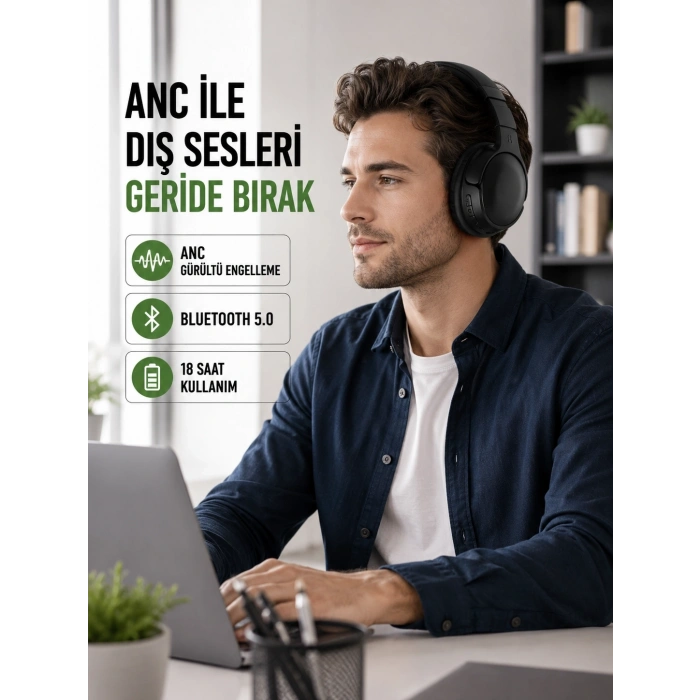 Mey İthalat® Geniş Frekans Aralıklı Bluetooth Kulak Üstü Kulaklık