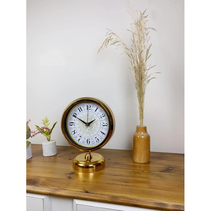 Mey İthalat® Gold Metal Çini Desen Masa Saati 25×20 cm