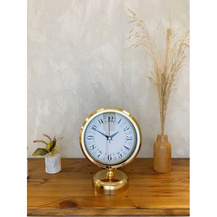 Mey İthalat® Gold Metal Desenli Masa Saati 25×20 cm