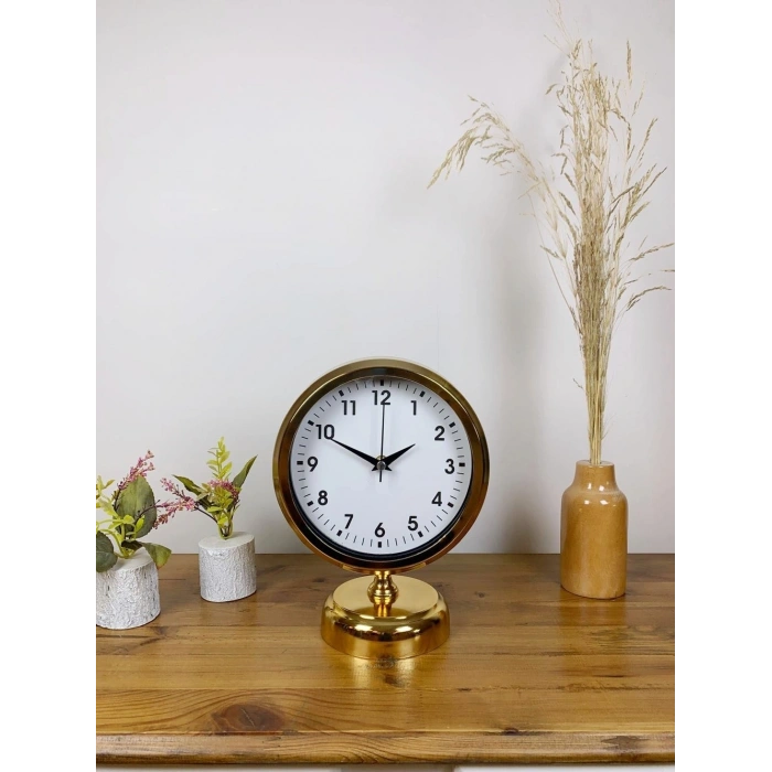 Mey İthalat® Gold Metal Lüks Masa Saati 25×20 cm