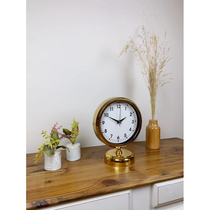 Mey İthalat® Gold Metal Lüks Masa Saati 25×20 cm