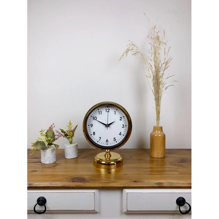 Mey İthalat® Gold Metal Lüks Masa Saati 25×20 cm