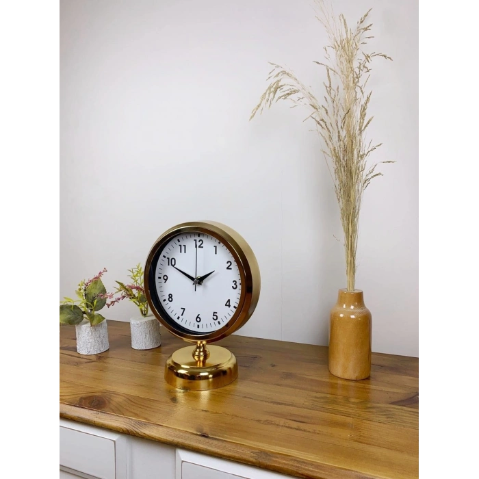 Mey İthalat® Gold Metal Lüks Masa Saati 25×20 cm