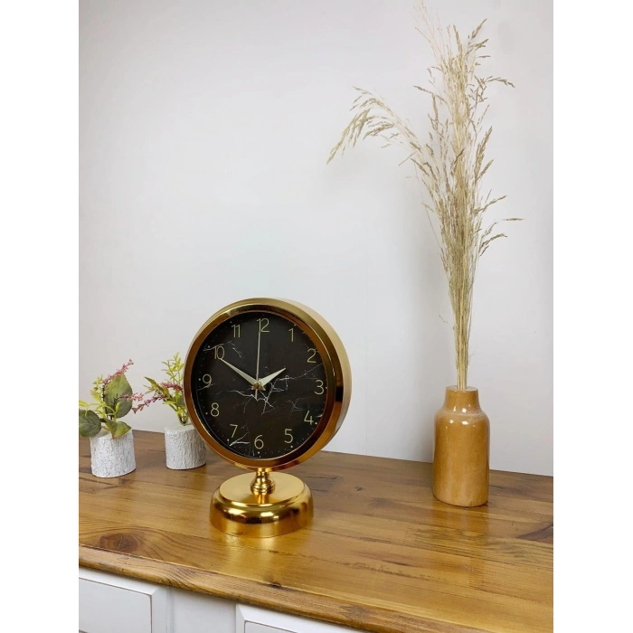 Mey İthalat® Gold Metal Mermer İlhamı Masa Saati 25×20 cm