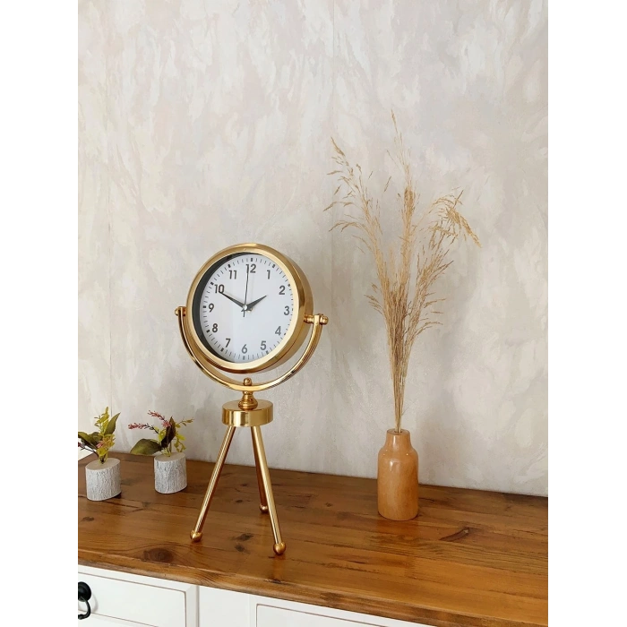 Mey İthalat® Gold Metal Mini Tripod Lüks Masa Saati 45×26 cm