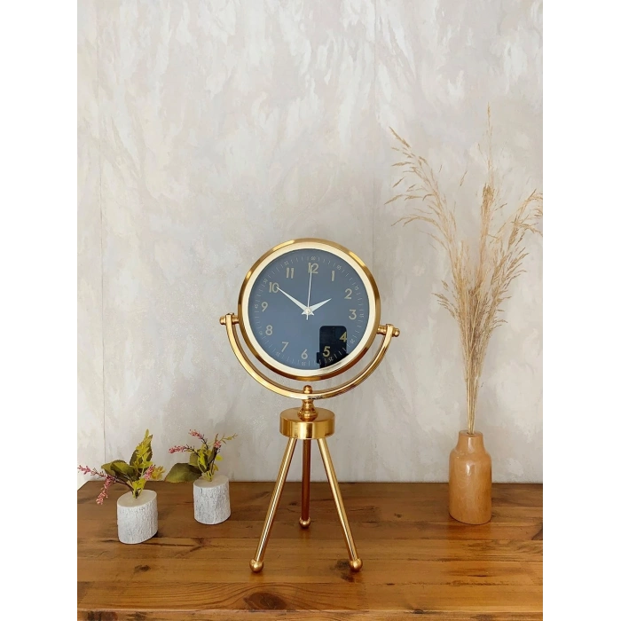 Mey İthalat® Gold Metal Mini Tripod Tokyo Masa Saati 45×26 cm