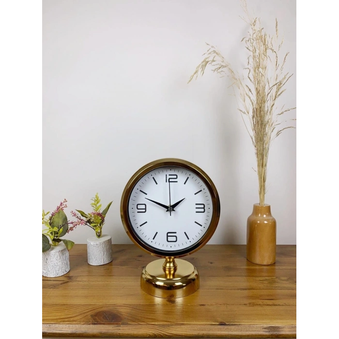 Mey İthalat® Gold Metal Modern Masa Saati 25×20 cm