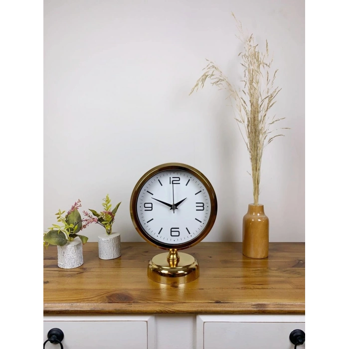 Mey İthalat® Gold Metal Modern Masa Saati 25×20 cm