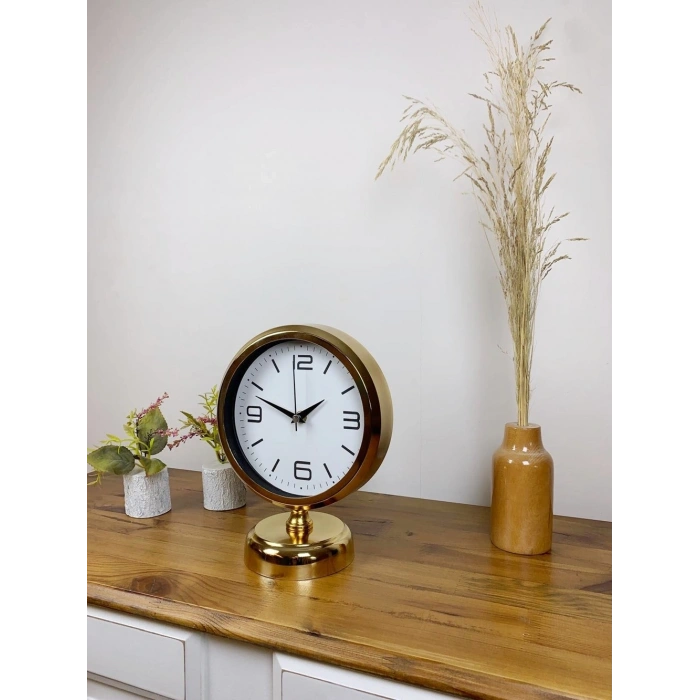 Mey İthalat® Gold Metal Modern Masa Saati 25×20 cm