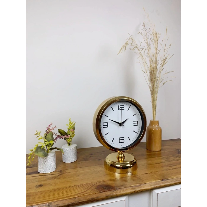 Mey İthalat® Gold Metal Modern Masa Saati 25×20 cm