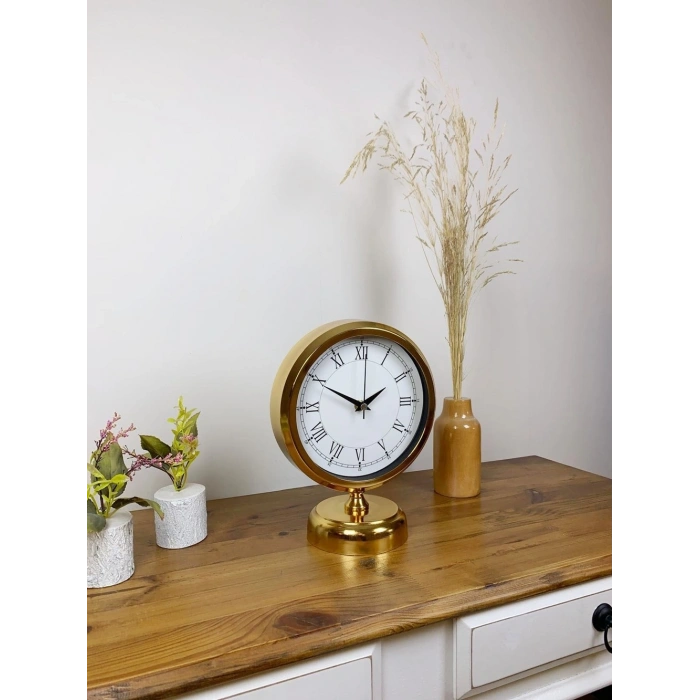 Mey İthalat® Gold Metal Retro Masa Saati 25×20 cm