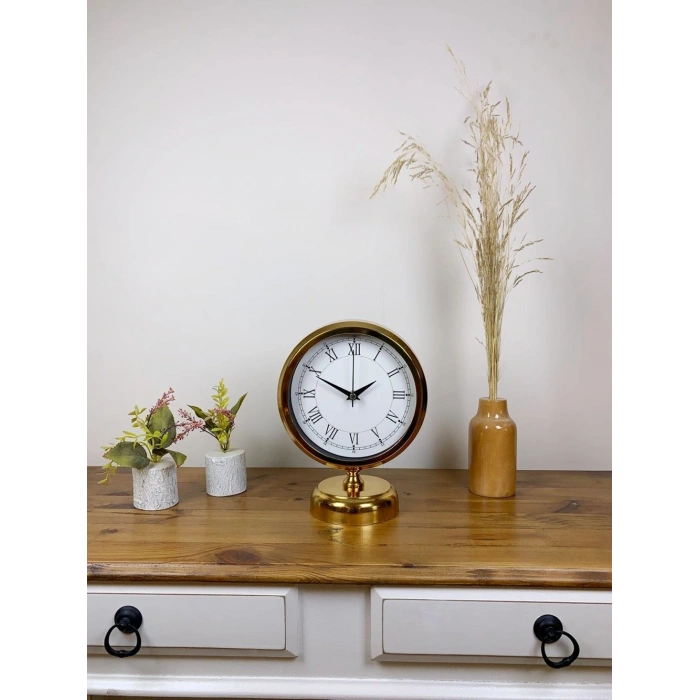Mey İthalat® Gold Metal Retro Masa Saati 25×20 cm