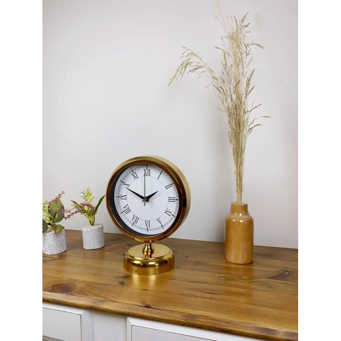 Mey İthalat® Gold Metal Retro Masa Saati 25×20 cm