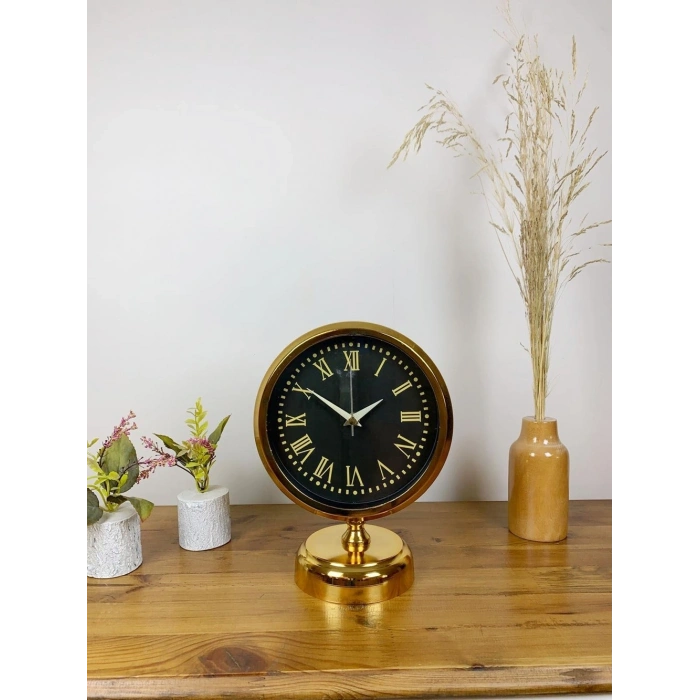 Mey İthalat® Gold Metal Sade Masa Saati 25×20 cm