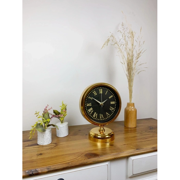 Mey İthalat® Gold Metal Sade Masa Saati 25×20 cm