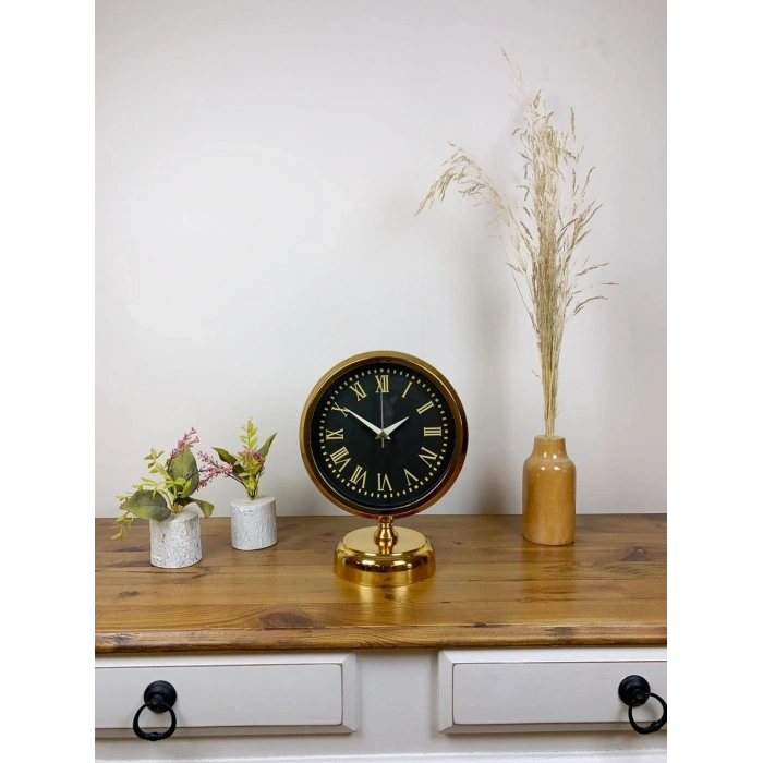 Mey İthalat® Gold Metal Sade Masa Saati 25×20 cm
