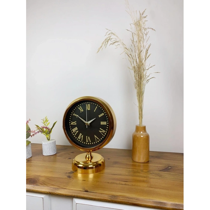 Mey İthalat® Gold Metal Sade Masa Saati 25×20 cm