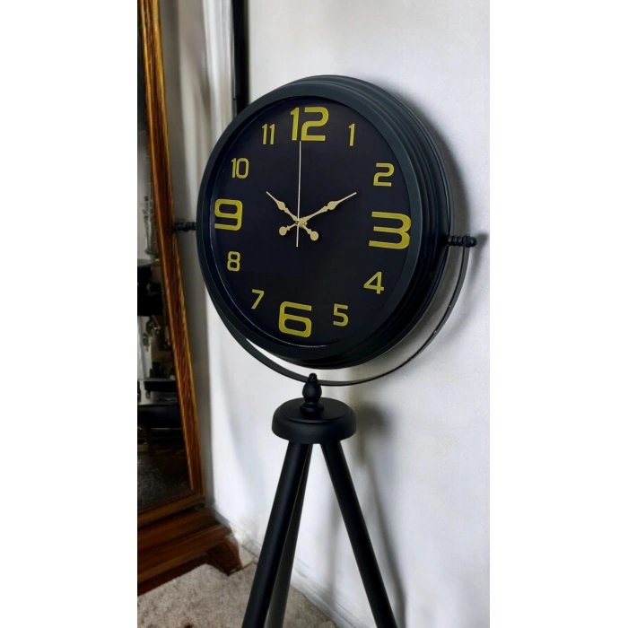 Mey İthalat® Gold Rakamlı Siyah Tripod Ayaklı Saat