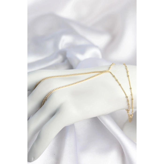 Mey İthalat® Gold Renk Minimal Zirkon Taşlı Su Yolu Model Şahmeran