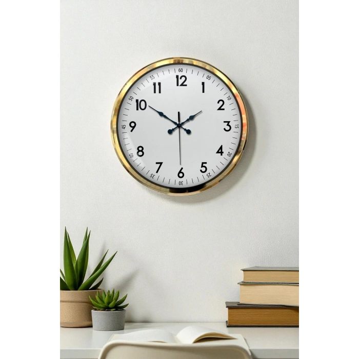 Mey İthalat® Gold & White Luxury Classic 52 Cm Metal Duvar Saati