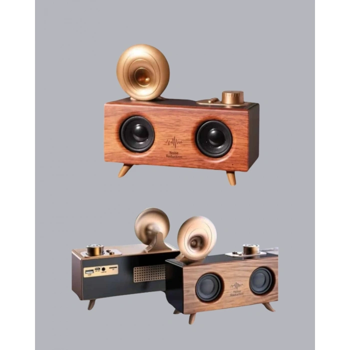 Mey İthalat® Gramafon Tasarımlı Bluetooth Hoparlör 3D Ses Teknolojili Çok Fonksiyonlu