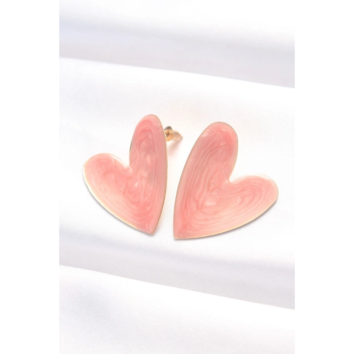 Mey İthalat® Gül Kurusu Renk Mineli Kalp Küpe