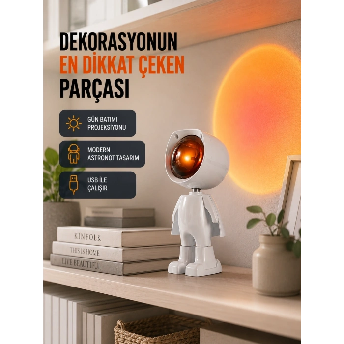 Mey İthalat® Gün Batımı Efekti Sunan Astronot LED Masa Lambası Yeni Nesil