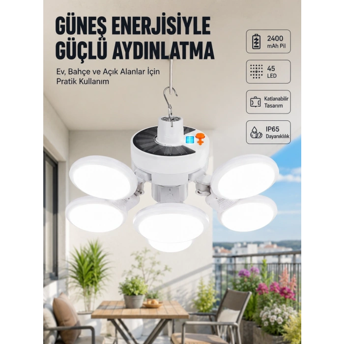 Mey İthalat® Güneş Enerjili Katlanabilir 5 Kanatlı Solar Bahçe Lambası