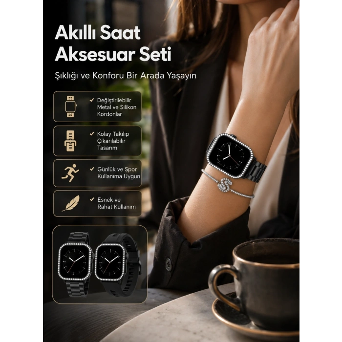 Mey İthalat® Günlük Kullanıma Uygun Akıllı Saat Aksesuar Paketi Yeni Nesil