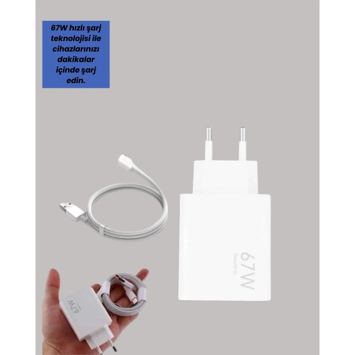 Mey İthalat® Güvenli ve Hızlı Şarj İçin 67W Turbo Adaptör Type-C Kablo ile